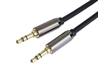 PremiumCord Stereo HQ Jack Cable 3.5 mm, Jack Plug 3.5 mm, Stereo Jack Male to Male, Aux Headset Audio Connection Cable, Shielded, Metal Connector, M/M, Length 1.5 m