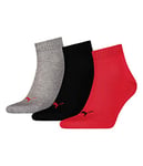 PUMA Unisex Quarter Training Socks (3 Pairs), Multicoloured (Black/Red)