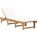Helloshop26 - Transat chaise longue bain de soleil lit de jardin terrasse meuble d'extérieur pliante avec coussin bois d'acacia solide
