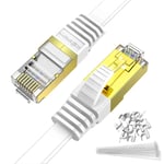 Cat7 Ethernet Cable 30m Long, Outdoor Waterproof Internet Cable, Flat High Speed 10Gbps 600Mhz Network LAN Cable with Cable Clips Cable Ties, Faster than Cat6/Cat5