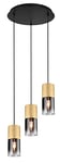 TRIO, Suspension, Robin 1xE27, max.28,0 W Verre, Fumé, Corps: Métal, Laiton mat Ø:37,0cm, H:150,0cm IP20,Sans illuminant,Réglable en hauteur,Source lumineuse remplaçable p