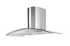 Award Canopy Low Noise Rangehood 90cm 800m3/h max. extraction Clear Curved Glass with Push Button Control
