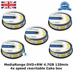 50 x MediaRange DVD+RW Storage 4.7GB 120min 4x speed Spindle Rewritable Cake Box
