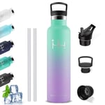 Gourde, Bouteille Isotherme 1l, Anti Fuite, Gourde Paille Adulte, Double Isolation, Gourde Inox, Acier Inoxydable 18/8, Gourde sans Bpa, Bouteille d'eau pour Camping, Randonnée, Running, Vélo, Yoga