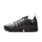 The Nike Air VaporMax Plus looks to the past propel you into future. This revamp nods super-techy Max of 1998 with its floating cage, heel logo and midsole shank that resembles a whale's tail. Bright colour accents highlight iconic design revolutionary technology brings it today. Men's Shoe - Black