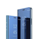 C-Super Mall-UK Samsung Galaxy A12 Case, S-View Flip Cover, Kickstand, Mirror Screen Full Body Protective Case for Samsung Galaxy A12,Blue