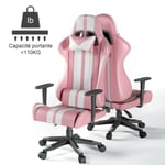 Chaise gaming - Chaise de bureau - Fauteuil Gamer Réglable avec Appui-tête et Oreiller lombaires, Dossier 135°Inclinable, Rose