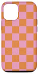 Coque pour iPhone 15 Pro Étui à carreaux rose orange cool damier esthétique cadeau