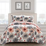 Lush Decor Leah Parure de lit réversible 3 pièces Motif Floral pour très Grand lit, Corail et Gris