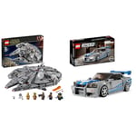 LEGO 75257 Star Wars Millennium Falcon, Buildable Toy Starship Set with 7 Characters & 76917 Speed Champions 2 Fast 2 Furious Nissan Skyline GT-R Race Car Toy Model Building Kit