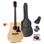 Max SoloJam Classic Acoustic Guitar Pack, Full Size with String Set, Gig Bag, Strap, Picks and Digital Tuner Beginners Kit, Dreadnought Natural
