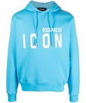Dsquared2 Mens Icon Logo Printed Hoodie in Blue Cotton - Size X-Large