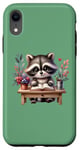 Coque pour iPhone XR Vert mignon raton laveur écriture dans un carnet de notes amoureux de la nature