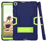 Étui de Protection Hybride Rigide en Silicone pour Tablette Samsung Tab S5E T720/T725 (2019) avec béquille, Coque de Protection Hybride à Trois Couches (Bleu Marine + Vert)
