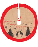 Beige Julgransmatta i Säckväv med Renmotiv och Röd Kant 85 cm