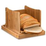 Bamboo Bread Slicer - Adjustable ，Compact Foldable Bread Slicing Guide with Crumb Catcher Tray, 3 Thickness Adjustable Bread Cutting Board for Homemade Bread,Loaf Cakes,Bagels, Toast