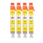 4 Yellow Printer Ink Cartridges to replace Canon CLI-581Y (581XLY) Compatible