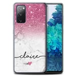 Personalised Phone Case compatible with Samsung Galaxy S20 FE Custom Handwriting Glitter Ombre Pink Sparkle White Marble Transparent Clear Ultra Soft Flexi Silicone Gel/TPU Bumper Cover