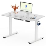 FLEXISPOT Bureau Assis Debout 100x60cm, Plateau Complet, Bureau Réglable en Hauteur Électrique, Bureau Informatique avec Crochet(Cadre Blanc+Plateau Blanc)