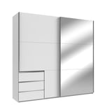 Inside75 Armoire coulissante LISBETH 1 porte 3 tiroirs blanc miroir 200 x 236 cm hauteur