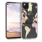 kwmobile Clear Case Compatible with Google Pixel 4a - Phone Case Soft TPU Cover - Travel Black/Multicolor/Transparent