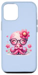 iPhone 14 Blue Background, Cute Blue Octopus Daisy Flower Sunglasses Case