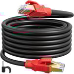 Cable Ethernet Cat 8 20m, Haut Debit Cable RJ45 Blindé 40Gbps 2000MHz Cable Reseau Noir Gigabit SFTP Cable LAN Extra Long Impermeable POE Cable Internet pour Modem Routeur(20 Clips)