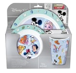 P:os 35313 - Set de petit déjeuner Disney, set de vaisselle 3 pièces avec assiette, bol et gobelet, vaisselle pour enfants en plastique, lavable au lave-vaisselle/micro-ondes