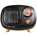 Russell Hobbs 1500W/1.5KW Electric Heater, Retro Portable Ceramic Heater Scandi Wood Effect in Black, 2 Heat Settings, Adjustable Thermostat, 15m2 Room Size, RHRETPTC2001WDB, 2 Year Guarantee