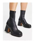 Topshop Womens Hollis premium leather platform ankle boot in black croc - Size UK 5