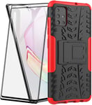 Coque Pour Samsung Galaxy A51 En Tpu Polyuréthane Antichoc Antirayure Heavy Duty Armor Avec Pied Support Intégré Rouge+2 Pack Verre Trempé Écran Protecteur