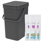 Brabantia Sort & Go Recycling Bin – 12Litre & 30x Compostable Bags – Grey