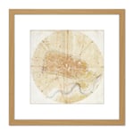 Leonardo Da Vinci Plan Of Imola 8X8 Inch Square Wooden Framed Wall Art Print Picture with Mount