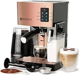 EspressoWorks 10Pc All-in-One Barista Bundle Espresso Machine & Cappuccino Maker, Built in Milk Steam & Frother, Electric Grinder, 2 Cappuccino & 2 Espresso Cups,16 Coffee Stencils (Rose Gold)