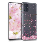 kwmobile Clear Case Compatible with Samsung Galaxy A71 - Phone Case Soft TPU Cover - Cherry Blossoms Pink/Dark Brown/Transparent