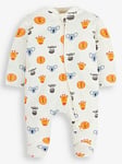 JoJo Maman Bebe Boys Safari Friends Print Zip Sleepsuit - Cream, Cream, Size 3-6 Months