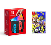 Nintendo Switch OLED & Splatoon 3 Bundle - Neon Red & Blue, Red,Blue