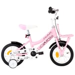 vidaXL børnecykel med frontlad 12 tommer hvid og lyserød