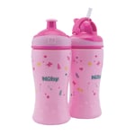 Nuby Nûby dricksflaska med sugrör och Pop-Up stängning 360 ml combipack från 18 månader, rosa