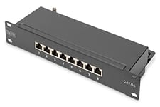 DIGITUS Cat 6A Panneau de Brassage - 8 Ports - RJ45 Femelles - Montage en Rack 10 Pouces 1U - Panneau de Distribution LSA - blindé - Noir