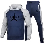 DSFF Jordan Veste à capuche et pantalon de sport 2 pièces pour homme Gris Bleu A-M
