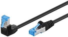 Goobay Netværkskabel CAT 6A vinklet 1x 90°, S/FTP (PiMF), sort, 2 m kobberleder (CU), halogenfri kabelkappe (LSZH), snaplås på toppen