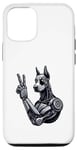 Coque pour iPhone 13 Pro Panneau à main Doberman Robot Dog Cyborg Peace
