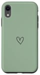 Coque pour iPhone XR Vert sauge, esthétique, mignon, cœur, amour, dessiné à la main