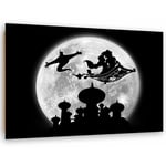 FEEBY Tableau bois Aladin silhouettes sur fond de Lune - 60 x 40 cm Noir, blanc