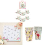 Talking Tables Truly Scrumptious Afternoon Tea Party Cupset and Saucer, Happy Birthday Napkins, Paper Cups