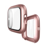 Watch Cover For Fitbit Versa 2 Fuel injection Frosted PC Shell + Tempered Glass Film (Black) (Color : Rose Gold)