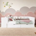 Enkelsäng för barn 90x200 cm - med skrivbord - med 2 lådor - med hyllor - massivt trä - vit (utan madrass)