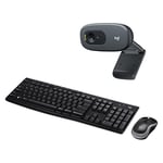 Logitech MK270 Wireless Keyboard and Mouse Combo for Windows, Black with C270 HD Webcam
