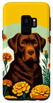 Coque pour Galaxy S9 Chocolate Lab Art Labrador Retriever Marigolds Marron